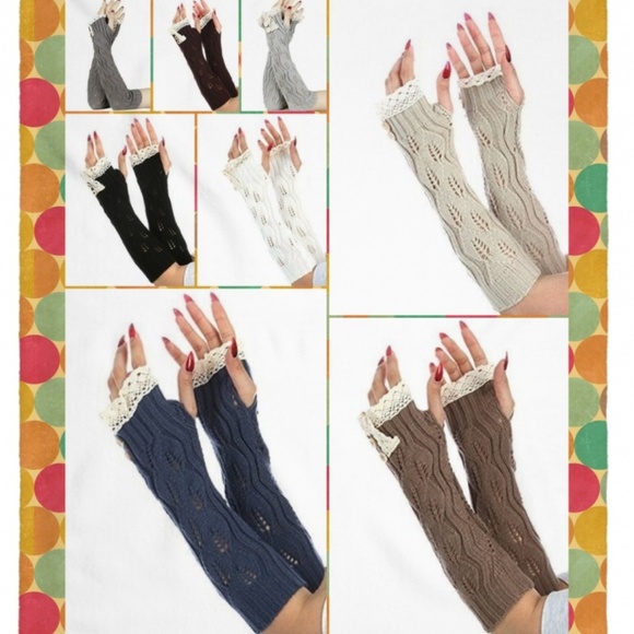 Button Lace Knit Fingerless Gloves Arm Warmers - Picture 1 of 6